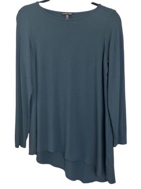 Eileen Fisher Blue Asymmetrical Hem Long Sleeve Tunic Top Size S